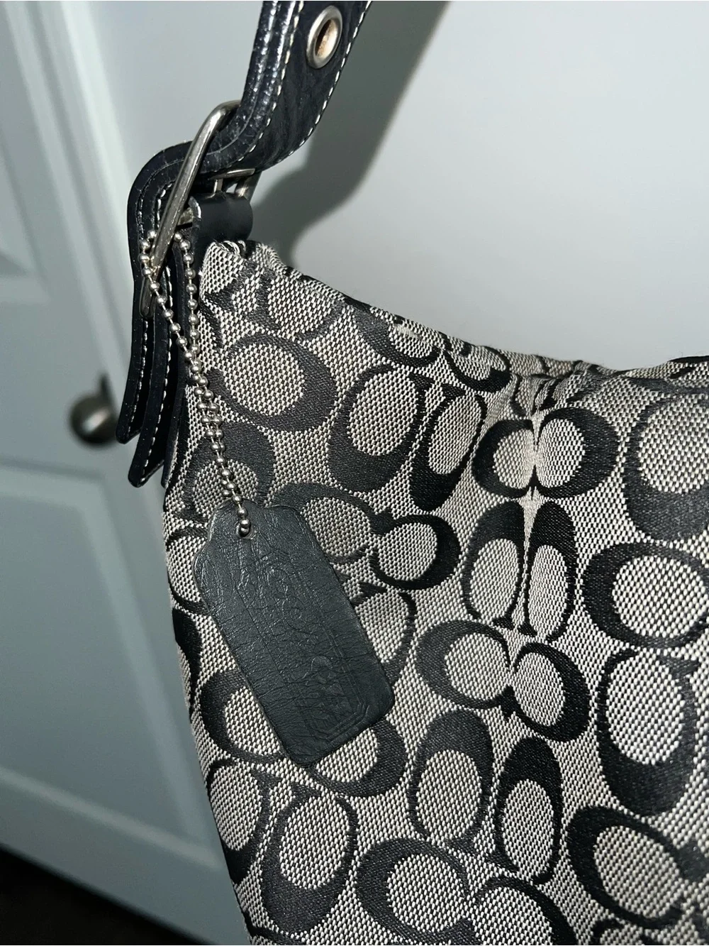 Coach Signature Jacquard Hobo Shoulder Bag – Black/Gray